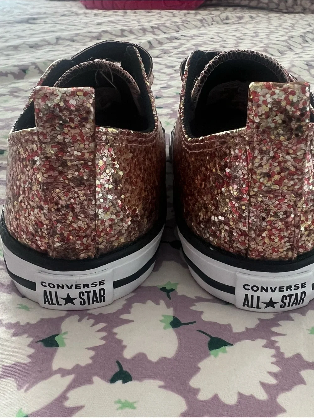 Converse Kids Rose Gold Glitter Velcro Sneakers